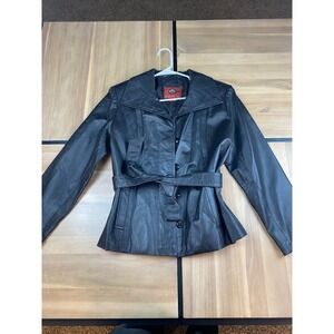 Marc Mattis Womens Black Leather Belted Blazer Jacket Size L